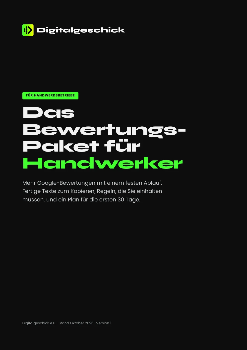 Titelseite: Das Bewertungs-Paket für Handwerker