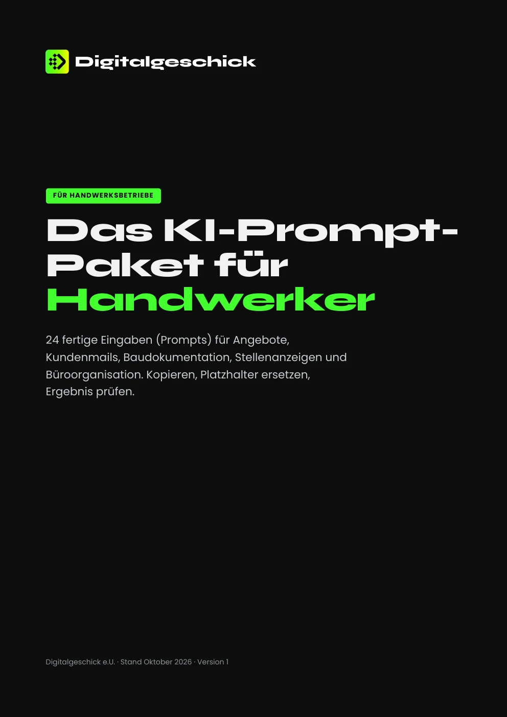 Titelseite: Das KI-Prompt-Paket für Handwerker